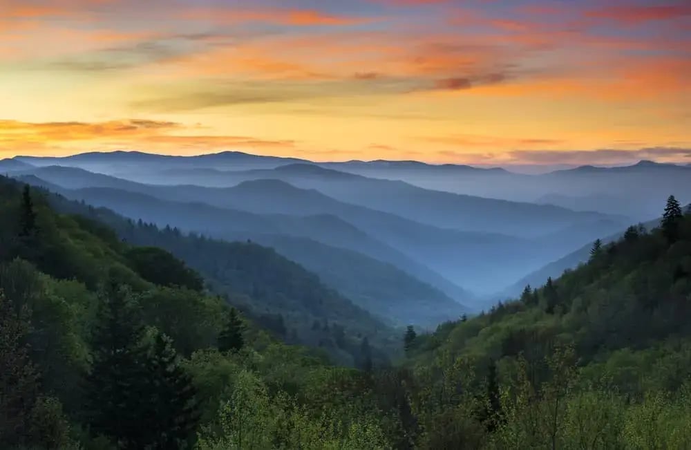 sunset in the Smoky Mountains